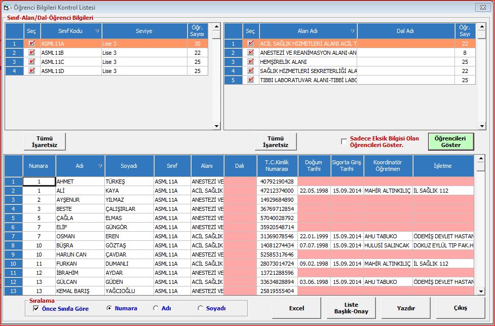 Öğrenci Bilgisi Kontol Ekranı