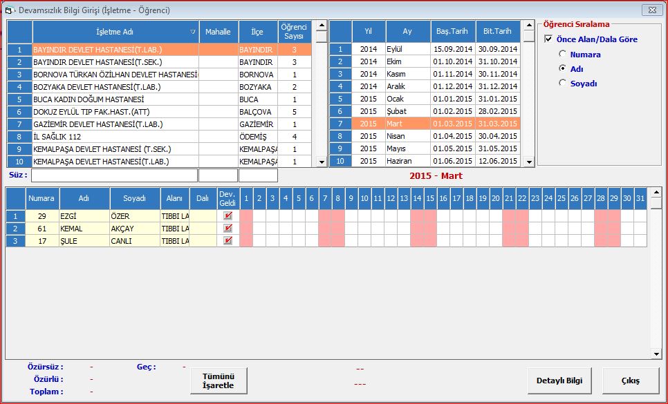 İş Yeri Bazında Devamsızlık Girişi