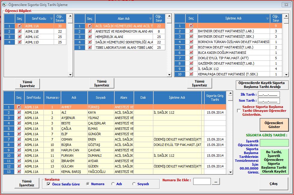 Toplu Sigorta Giriş Tarihi İşlemek